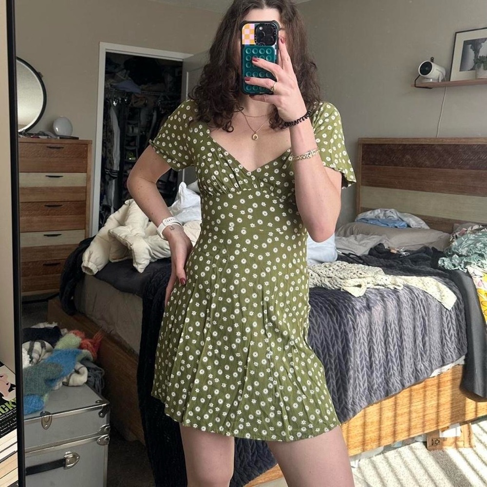 Sweetheart Green Floral Mini Dress